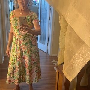 Coldwater Creek Floral Green and Pink Midi Dress